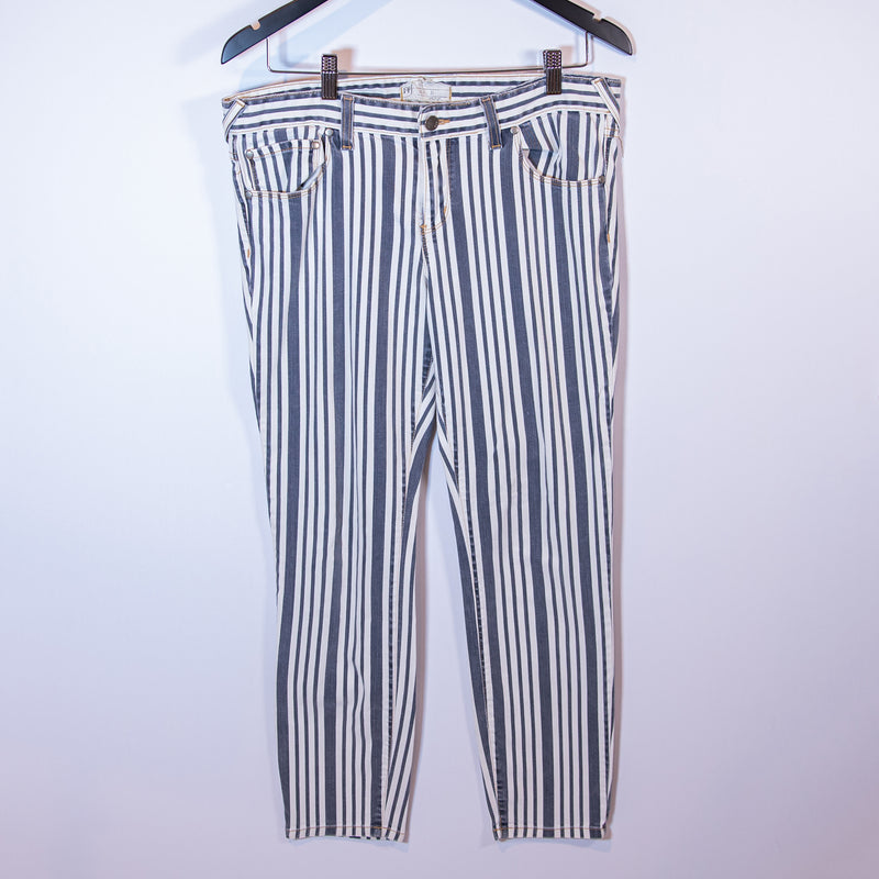 Free People Cotton Stretch Mid Rise Skinny Blue White Vertical Stripe Jeans Pant