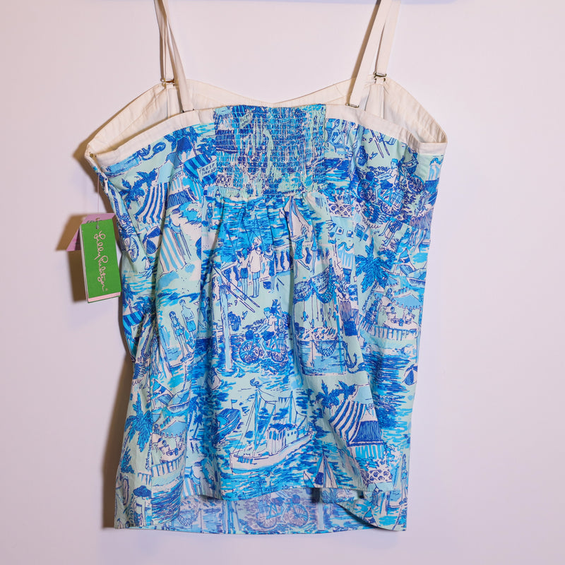 NEW Lilly Pulitzer Marianne Top Poplin Print Aquamarine Catch Of The Day Toile