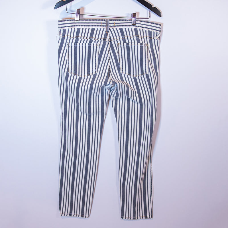 Free People Cotton Stretch Mid Rise Skinny Blue White Vertical Stripe Jeans Pant