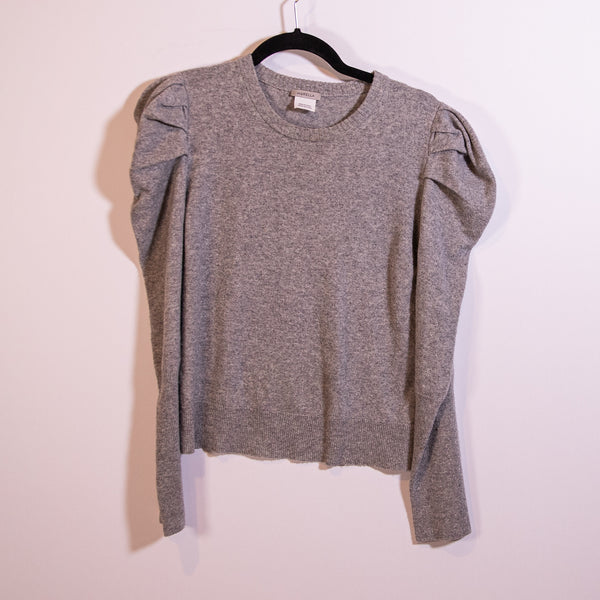 Marella Cashmere Wool Knit Stretch Puff Long Sleeve Crew Neck Sweater Gray M