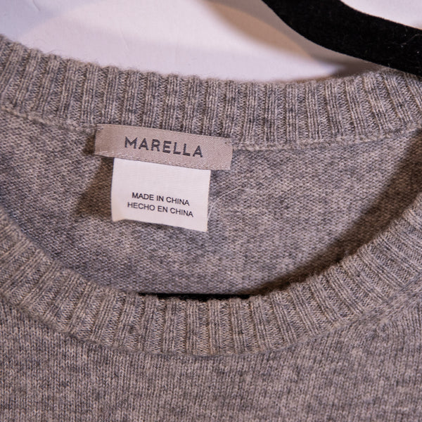 Marella Cashmere Wool Knit Stretch Puff Long Sleeve Crew Neck Sweater Gray M