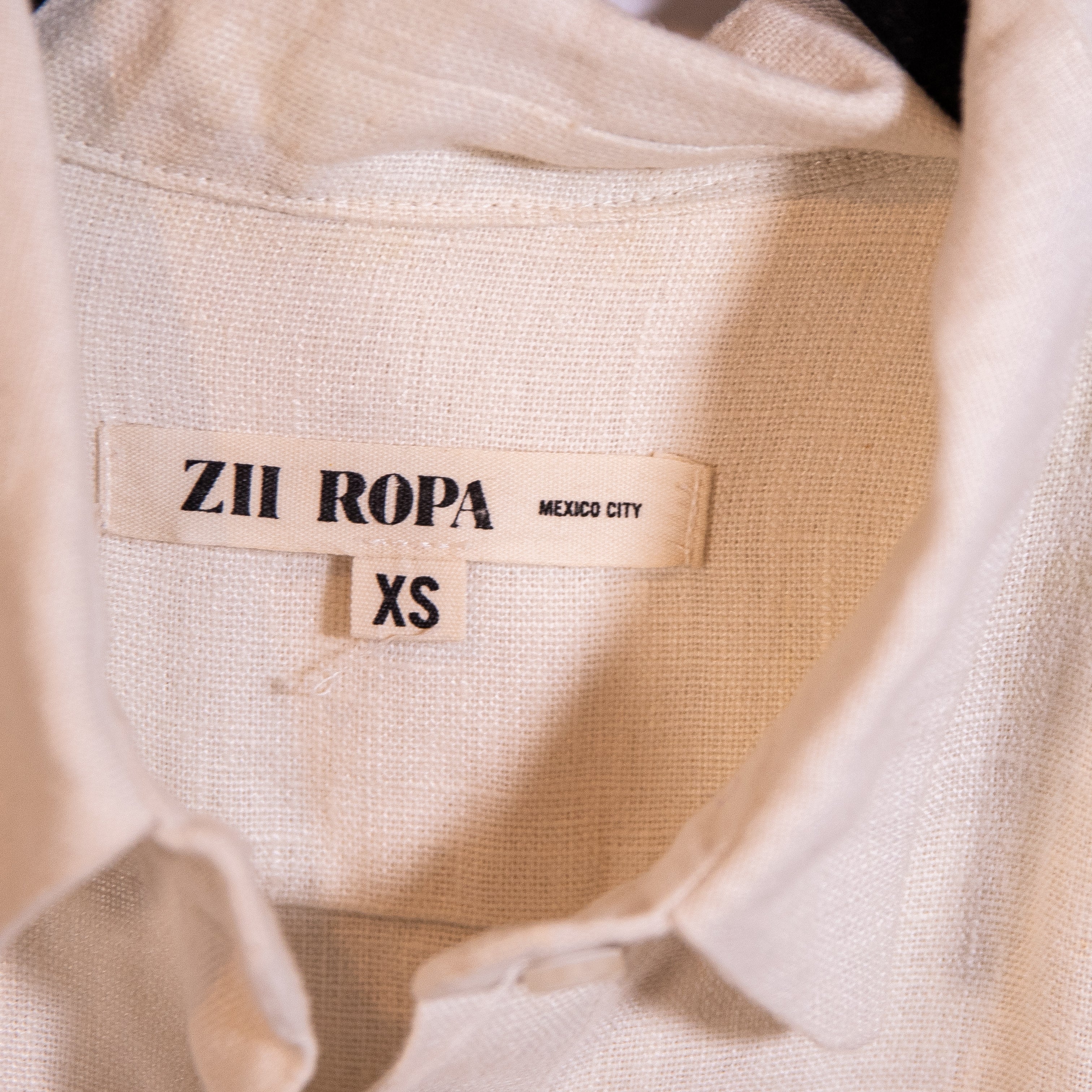 Zii Ropa Linen Collared Button Front Ruffle Detail Midi Dress Ivory XS