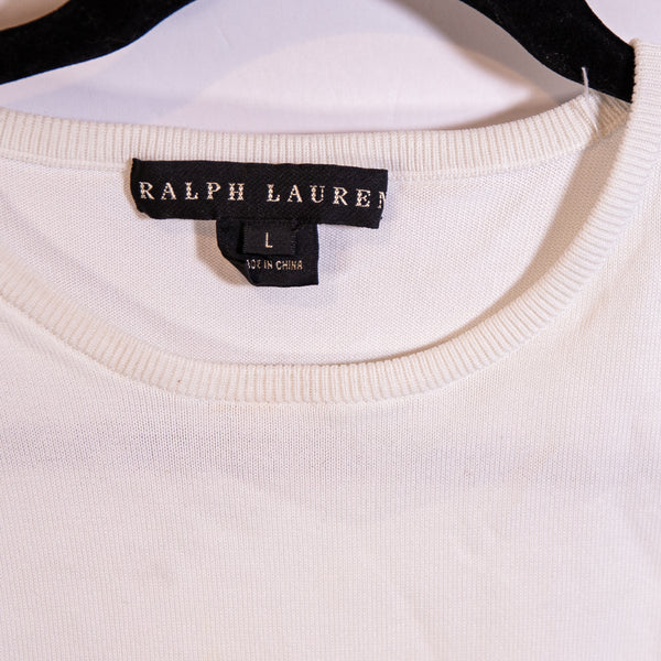 Ralph Lauren Black Label Women's Short Puff Sleeve Blouse Shirt Top White Large