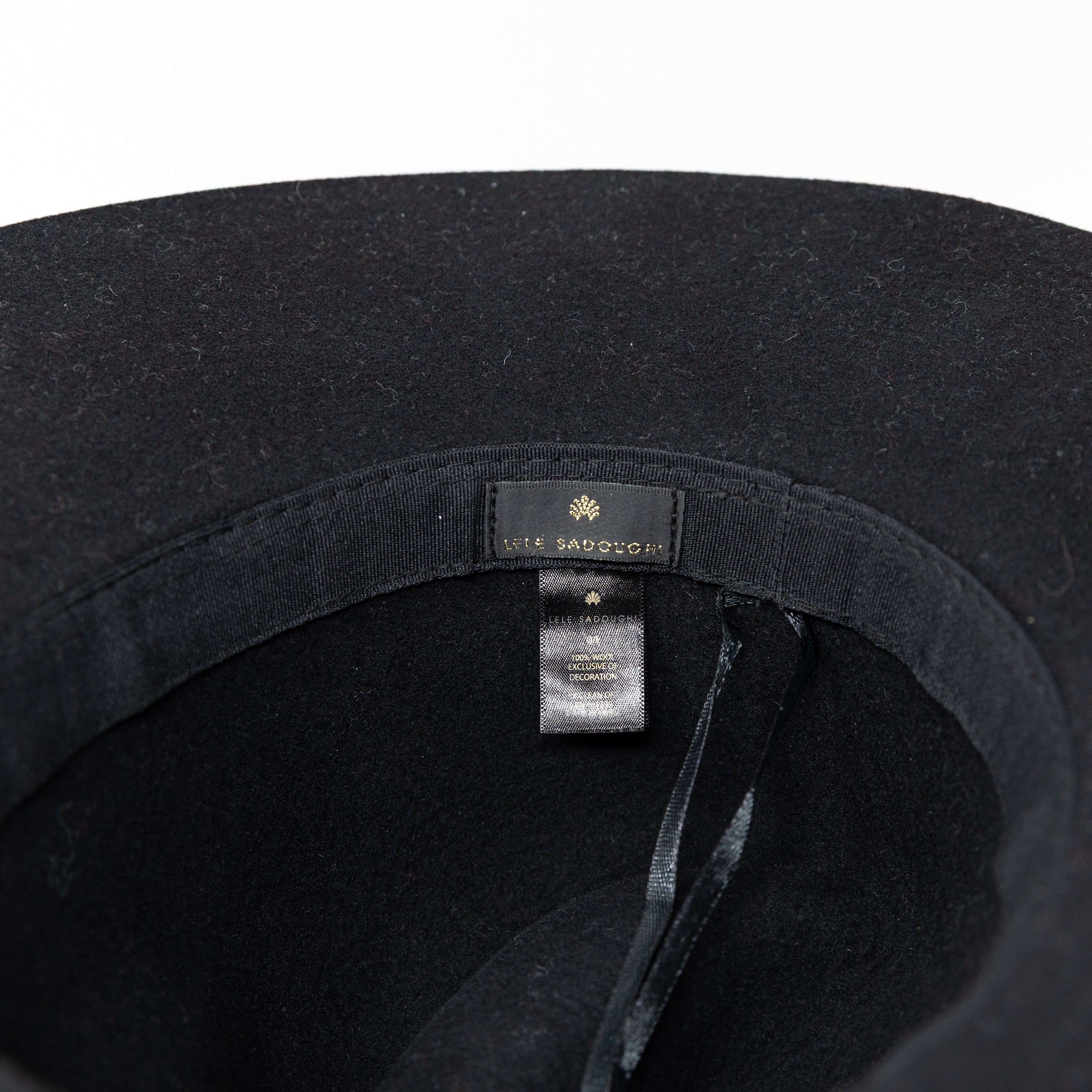Lele Sadoughi Pearl Beaded Embellished Strand Wool Felt Fedora Hat Black OS