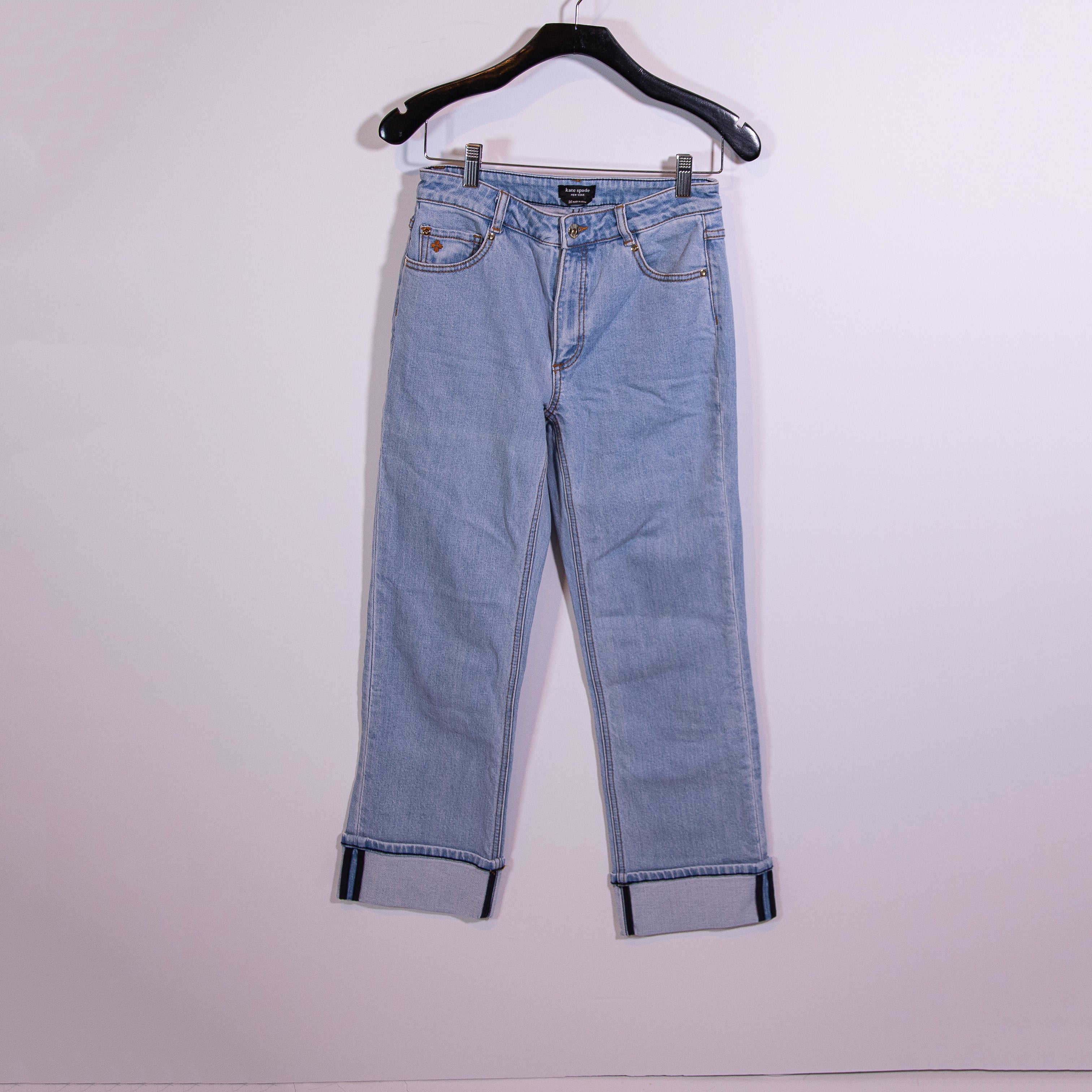 Kate Spade Women's Wide Leg Cuffed Hem Cotton Stretch Denim Jeans Pants Blue 26