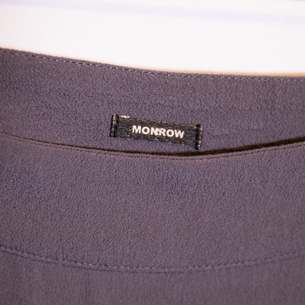 Monrow Fringe Pull On Crepe Textured Midi Twirl Skirt Solid Gray Small