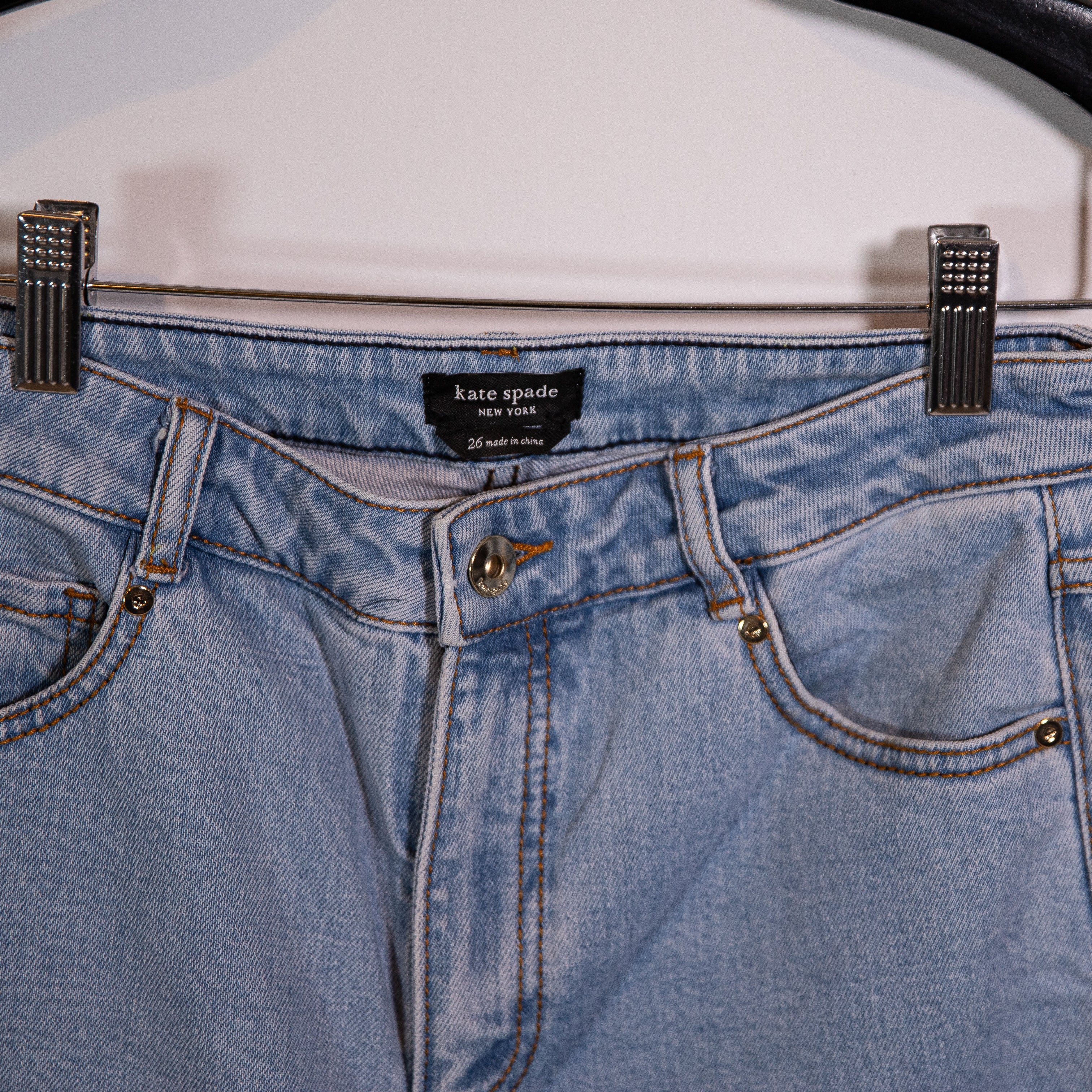 Kate Spade Women's Wide Leg Cuffed Hem Cotton Stretch Denim Jeans Pants Blue 26