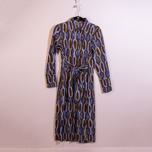 J. McLaughlin Cotton Geometric Abstract Print Pattern Collared Shirt Dress M