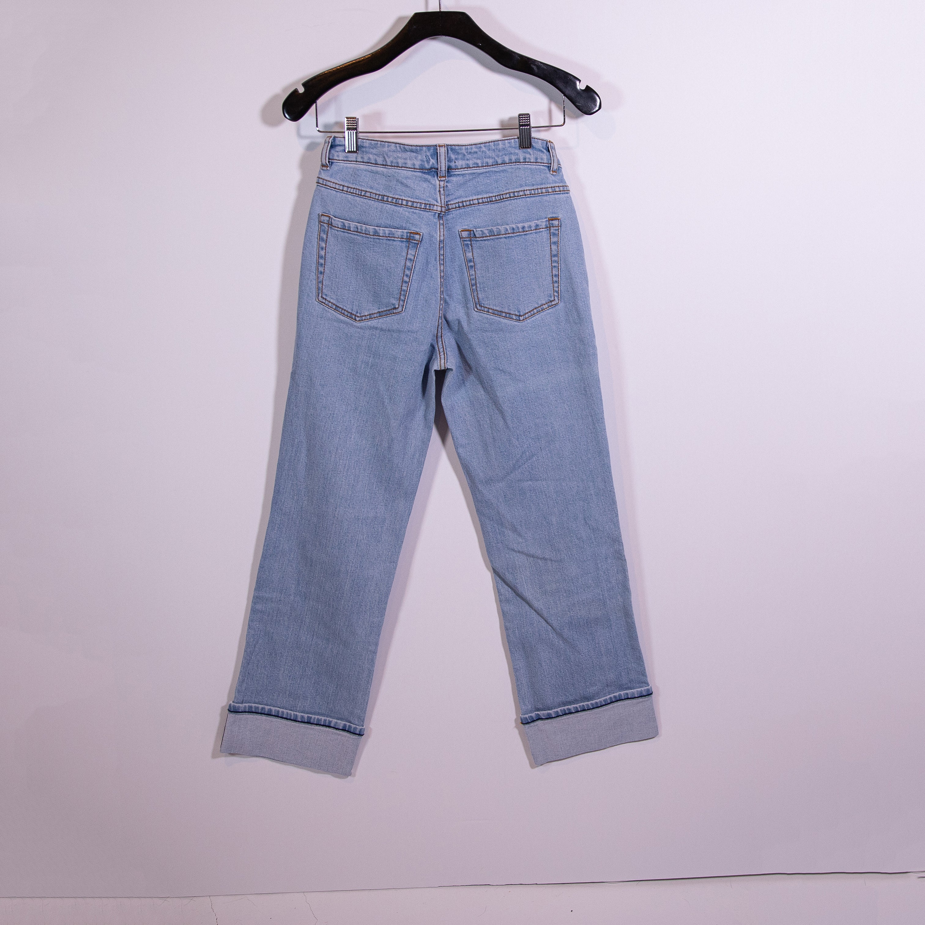 Kate Spade Women's Wide Leg Cuffed Hem Cotton Stretch Denim Jeans Pants Blue 26