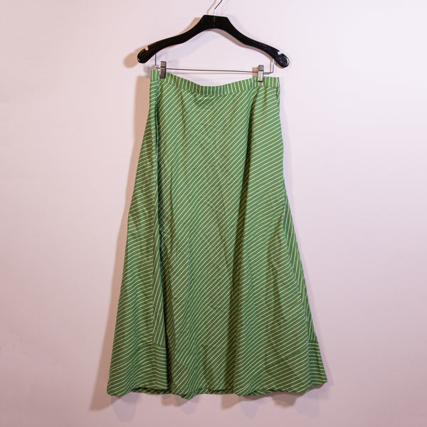The Little Project Cotton Poplin Mid Rise A Line Green White Stripe Midi Skirt M
