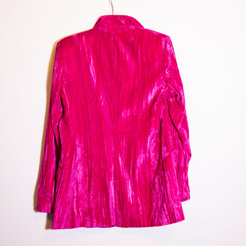 NEW Nasty Gal Crushed Velvet Velour Collared Single Breasted Blazer Hot Pink 8