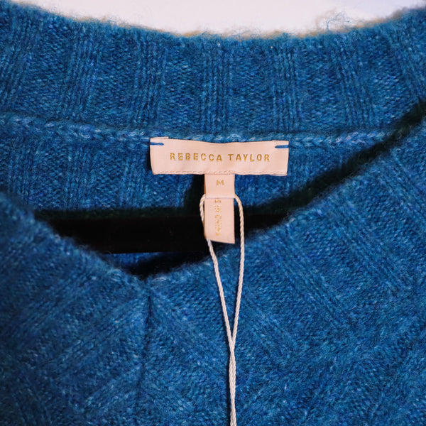 NEW Rebecca Taylor Lofty Alpaca Stretch Knit V Neck Pullover Sweater Teal Blue M