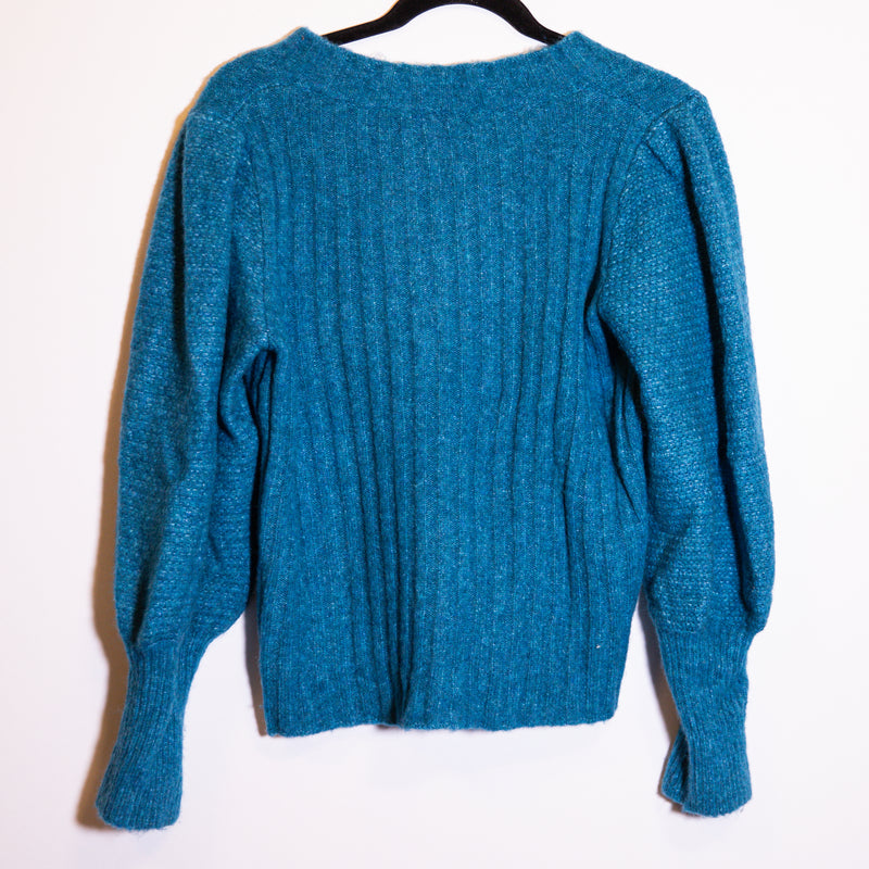 NEW Rebecca Taylor Lofty Alpaca Stretch Knit V Neck Pullover Sweater Teal Blue M