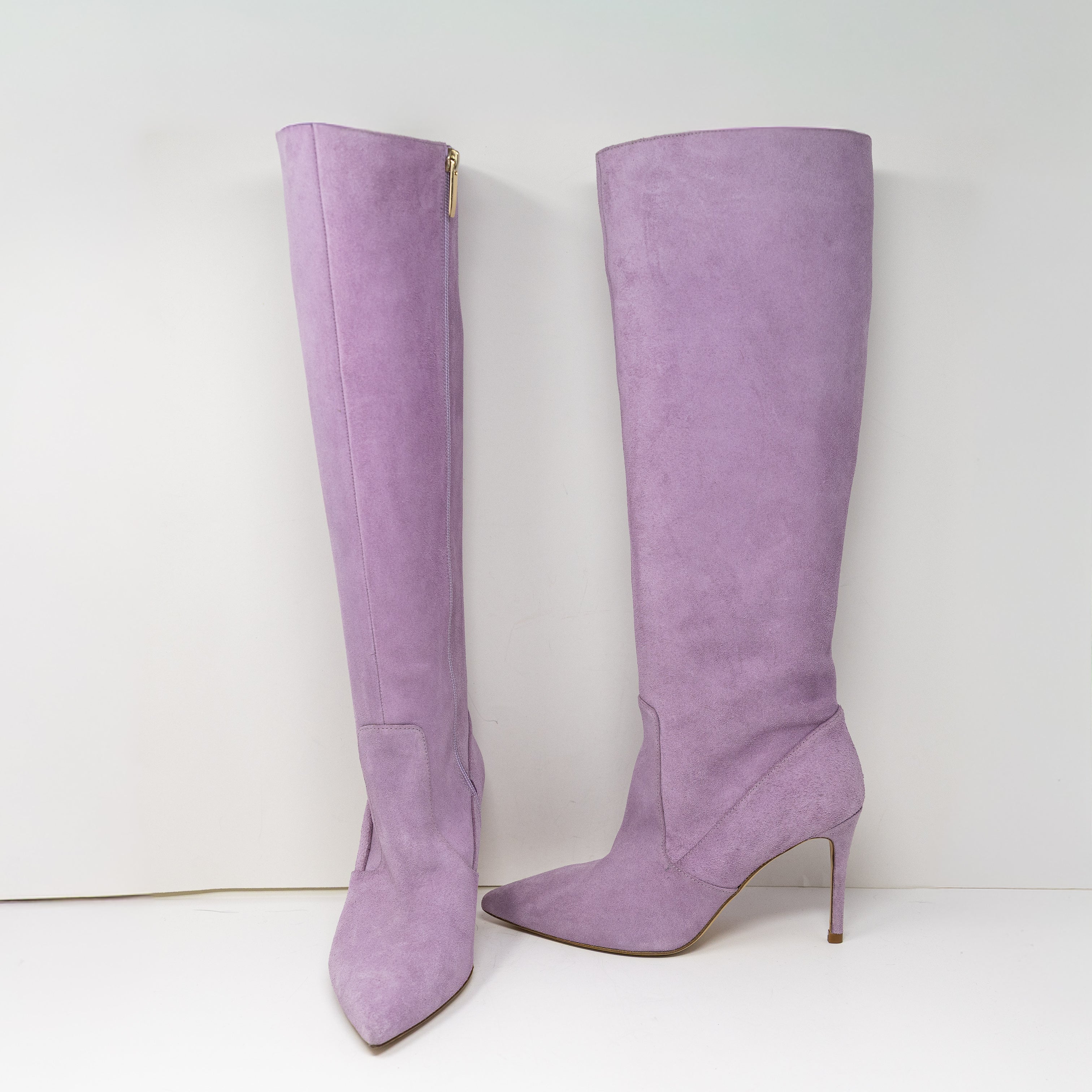 NEW L'agence Lena Genuine Suede Pointed Toe High Heel Boots Shoes Lavender 11