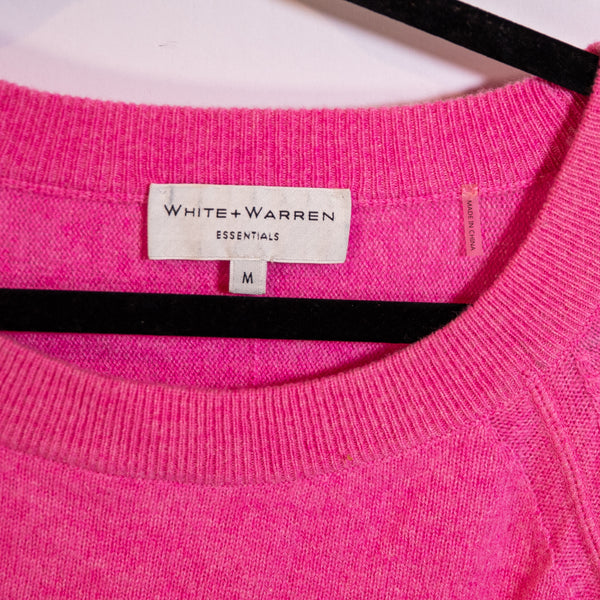 White + Warren Essentials 100% Cashmere Knit Stretch Crew Neck Sweater Pink M