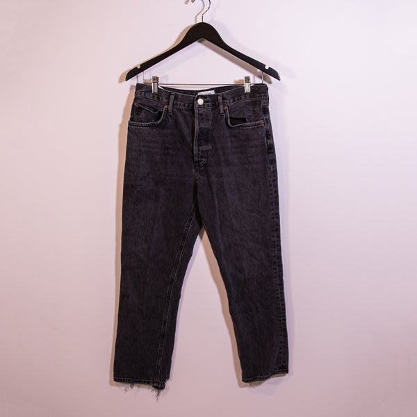 Agolde Women's Riley High Rise Straight Crop Edit Gray Wash Cotton Denim Jeans