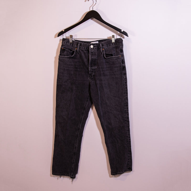 Agolde Women's Riley High Rise Straight Crop Edit Gray Wash Cotton Denim Jeans