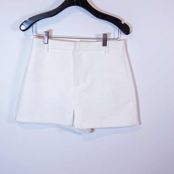 Zara Women's High Waisted Roll Cuff Hem Mini Shorts Skort Solid White Medium