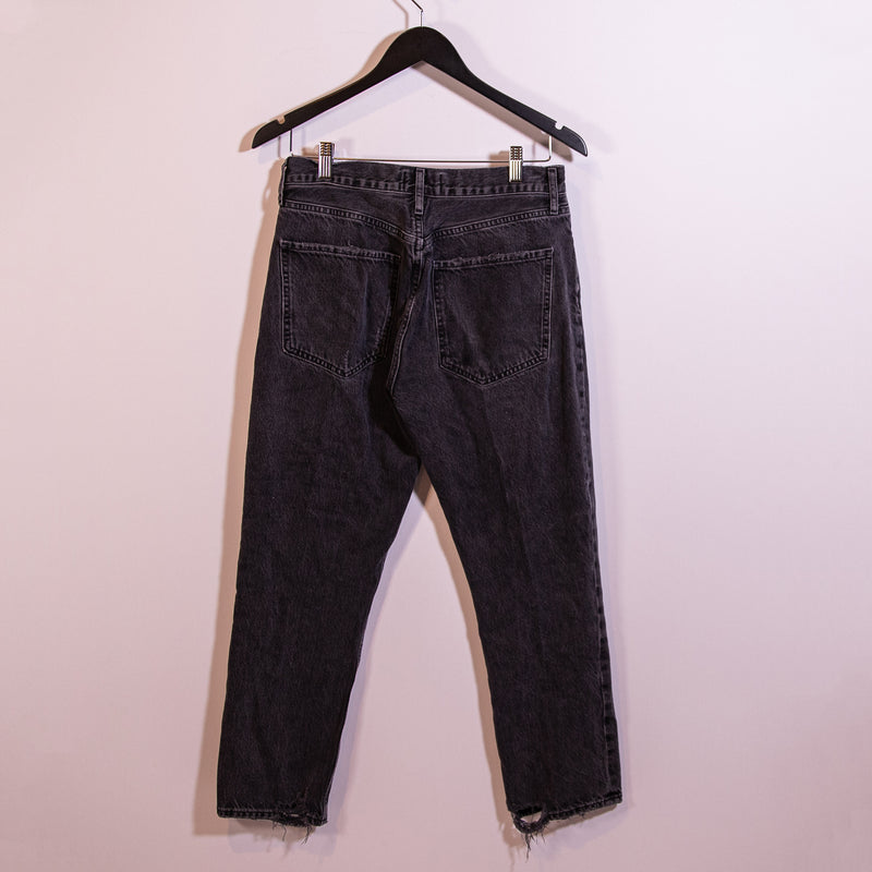 Agolde Women's Riley High Rise Straight Crop Edit Gray Wash Cotton Denim Jeans