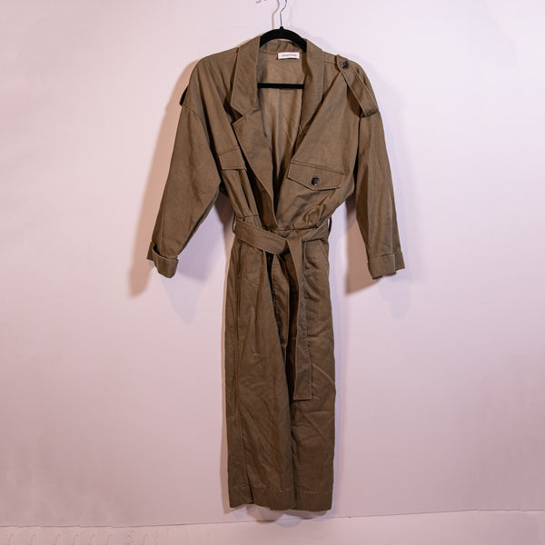 Anine Bing Zelda Tencel Cotton Collared Belted Trench Shirt Dress Jacket Olive M