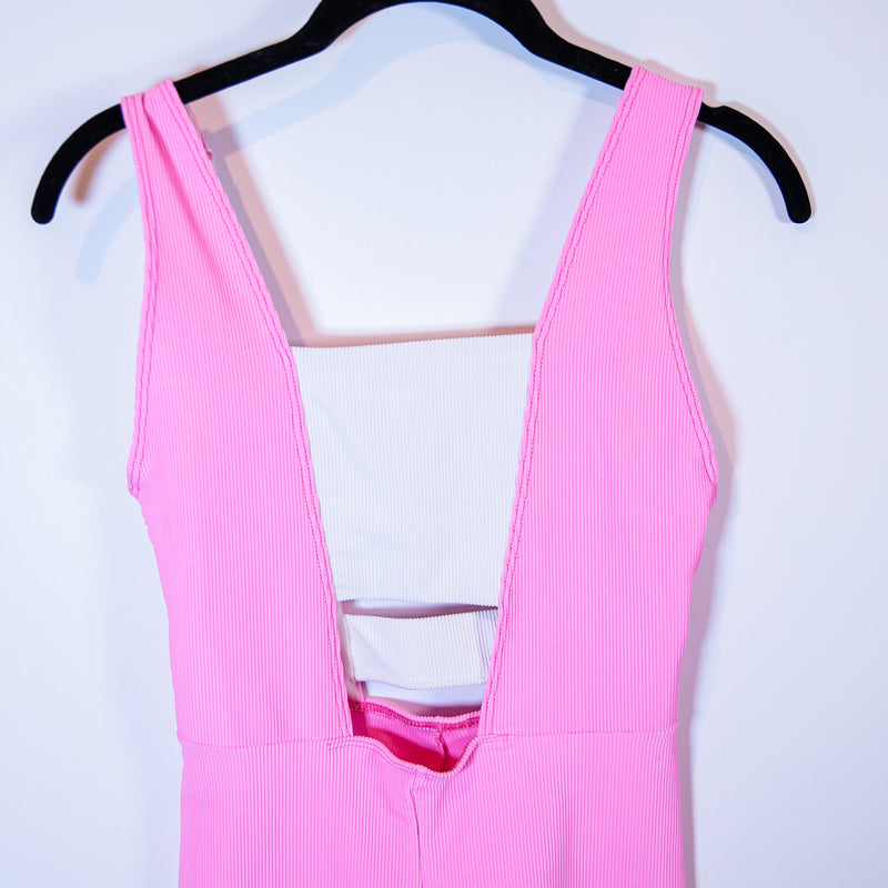 Free People FP Movement x Onzie Block Mini Romper Leotard Pink White S/M