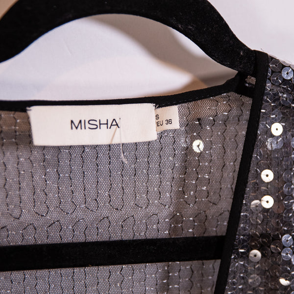 Misha Collection Lexter Long Sleeve Sequin Embellished Party Minidress Silver S