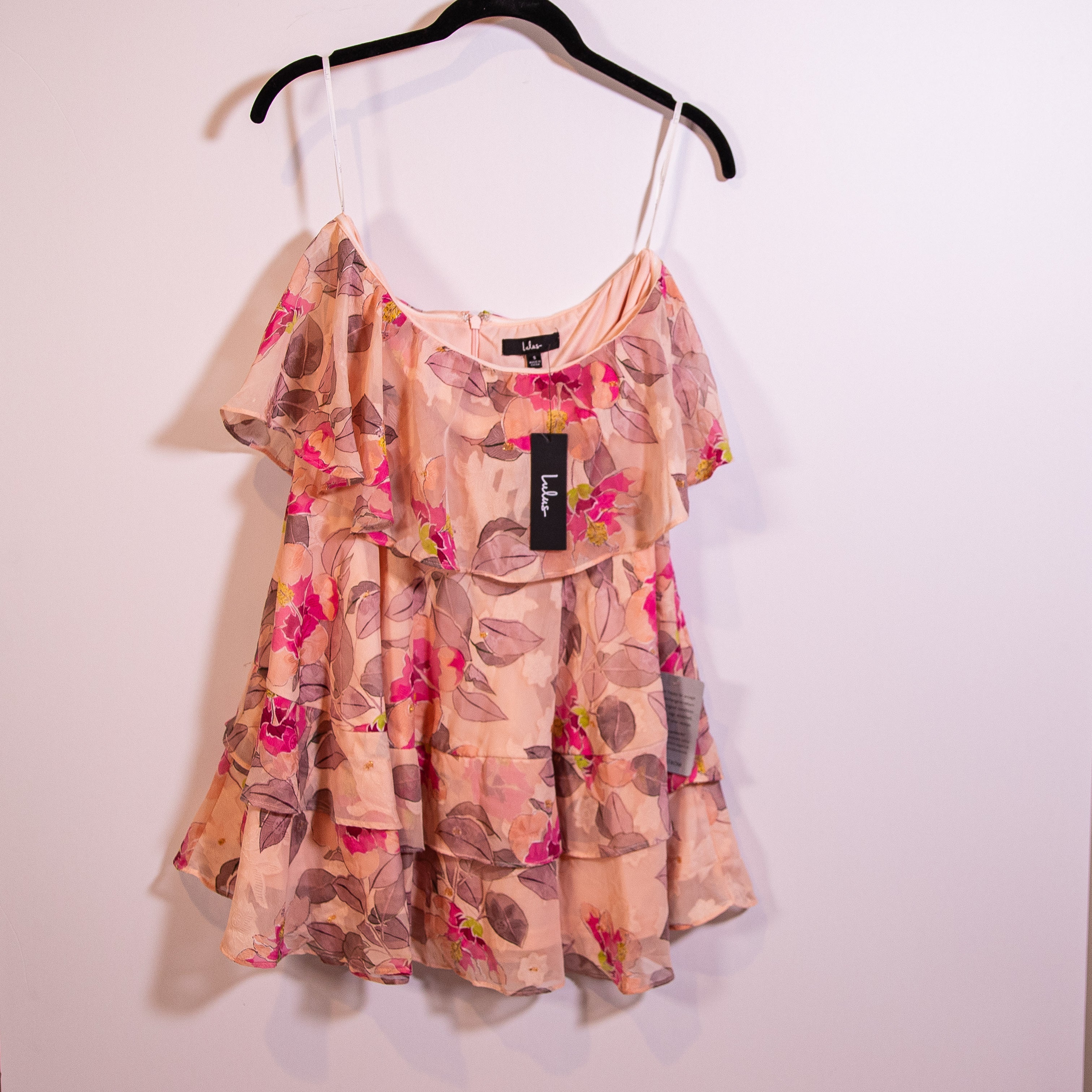 NEW Lulus Perfect Paradise Pink Floral Print Jacquard Strapless Mini Dress Small