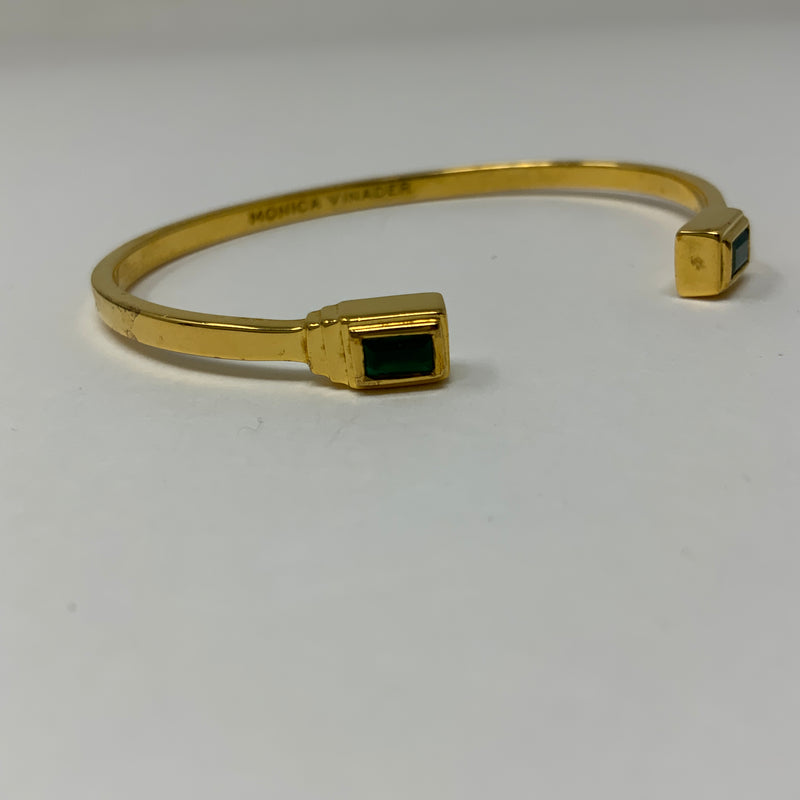 Monica Vinader Baja Deco 14k Yellow Gold Plated Green Onyx Cuff Bangle Bracelet