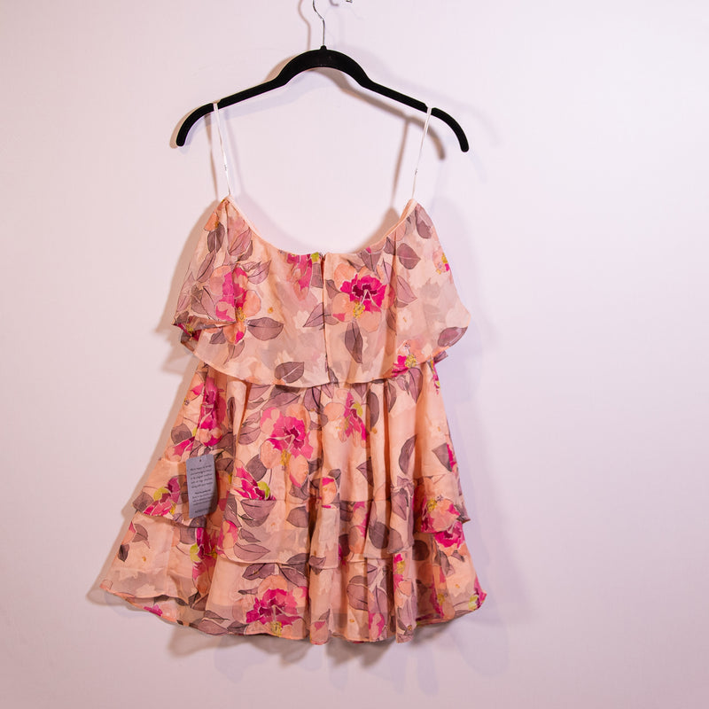 NEW Lulus Perfect Paradise Pink Floral Print Jacquard Strapless Mini Dress Small
