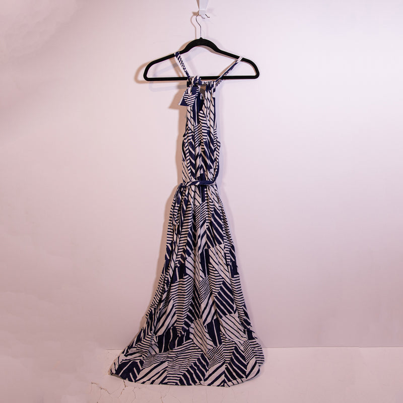 Vineyard Vines Geo Tile Watercolor Abstract Print Pattern Maxi Dress Deep Bay