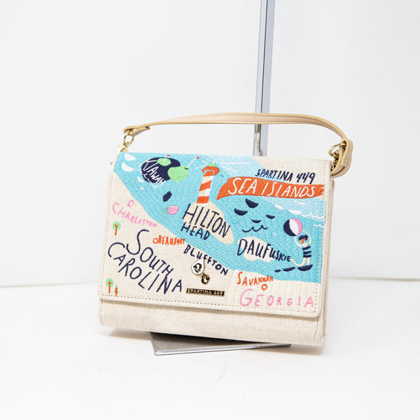 Spartina 449 Down The Shore South Carolina Embroidered Canvas Crossbody Clutch