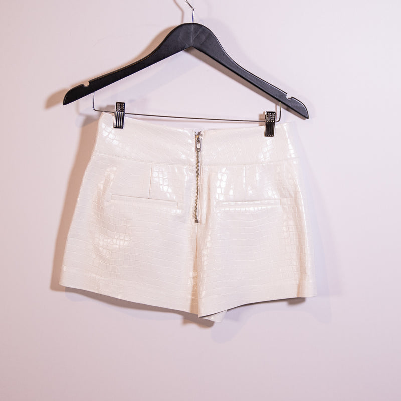 Alice + Olivia Briallen Faux Vegan Leather Croc Embossed High Waisted Shorts 4