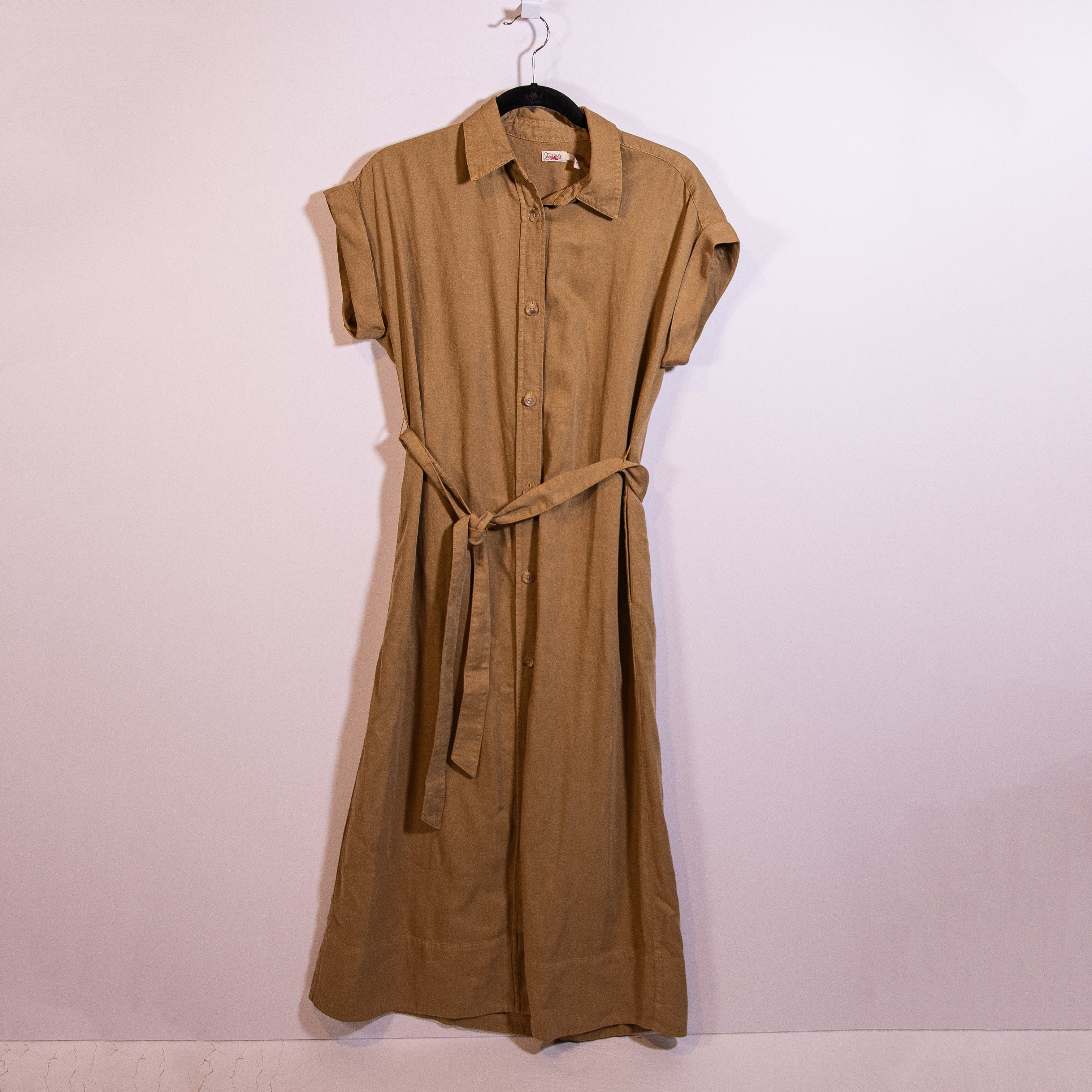 Faherty Women's Arlie Linen Organic Cotton Collared Button Front Shirtdress Tan