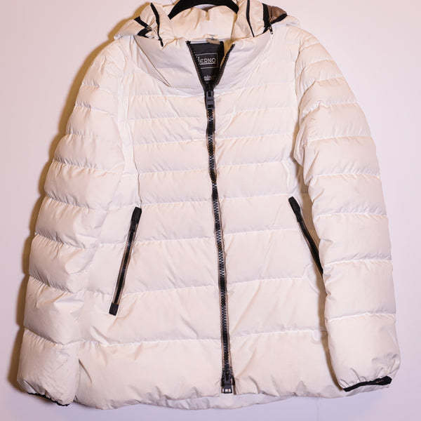 Herno Women's Laminar Quilted Puffer Full Zip Hooded Jacket Coat White Small