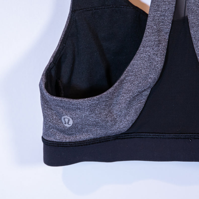 Lululemon Invigorate Mesh Racerback Athletic Work Out Sports Bra Heathered Black