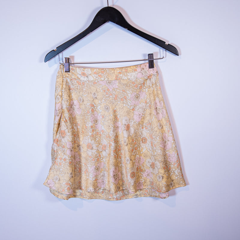 Free People Phoebe Satin Bias Cut Daisy Floral Flower Print Pattern Mini Skirt 4