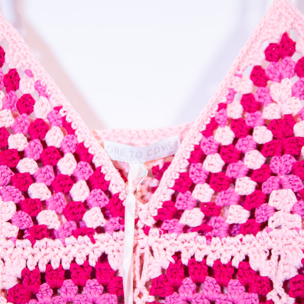 More To Come Rosaria Crochet Knit Stretch Semi Sheer Triangle Top Mini Dress S