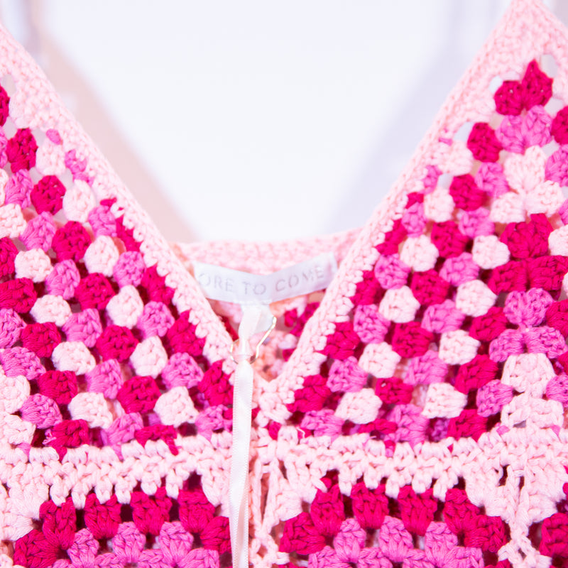 More To Come Rosaria Crochet Knit Stretch Semi Sheer Triangle Top Mini Dress S