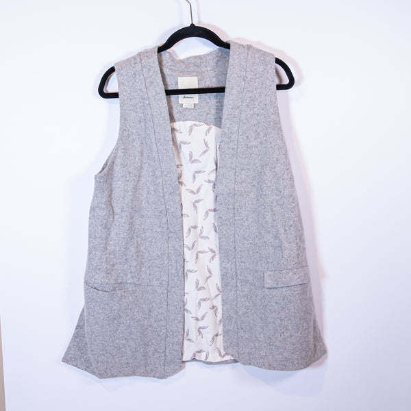 Anthropologie Elevenses Wool Blend Sleeveless Open Front Vest Jacket Gray M