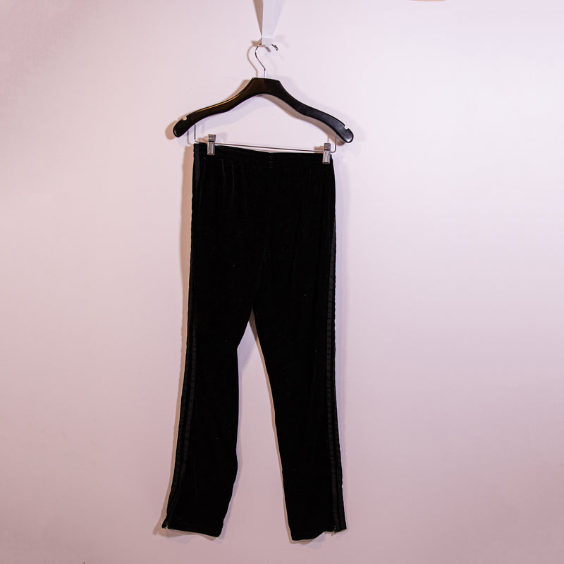 Adidas Women's Velvet Velour Straight Leg Three Stripe Track Pants Black Gold S