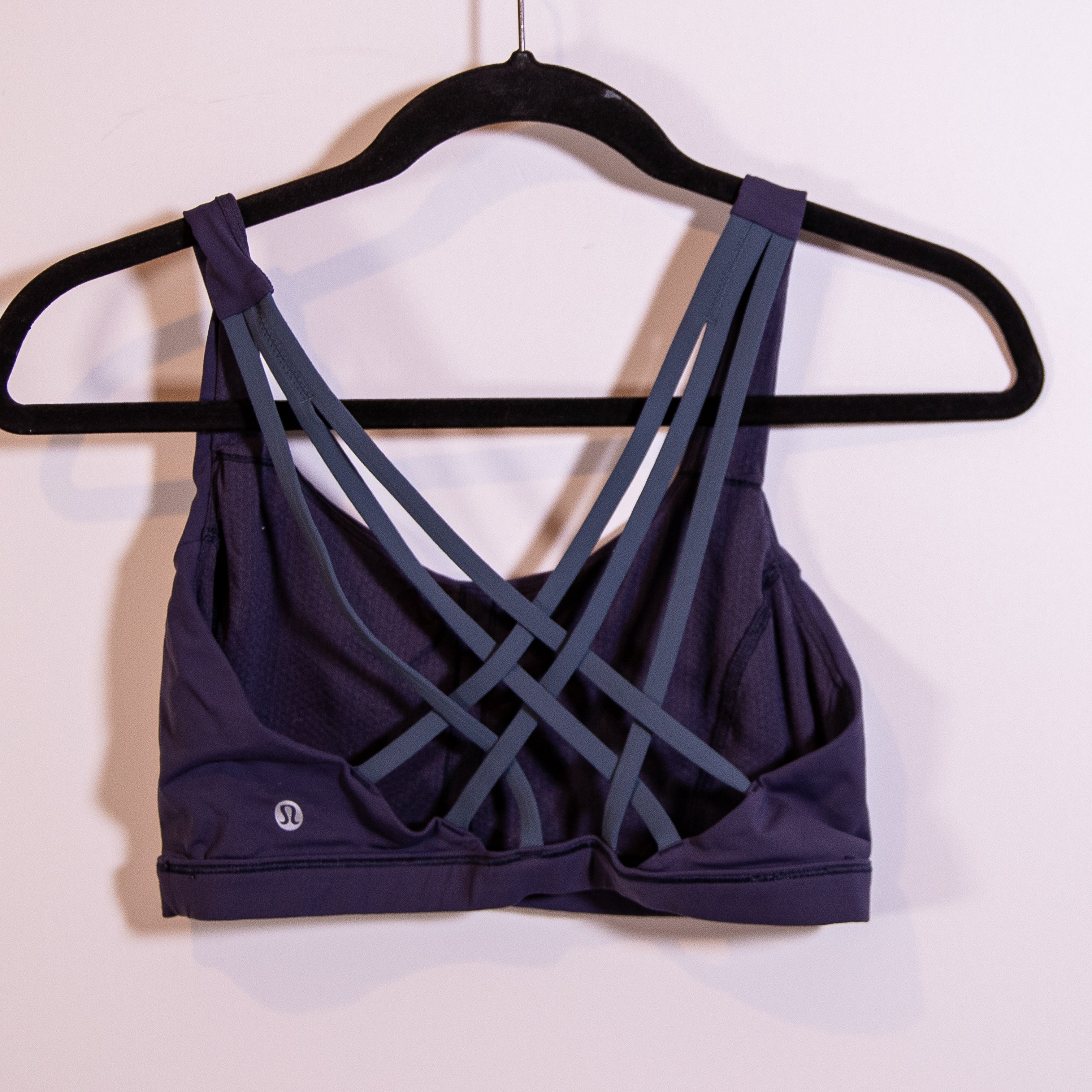 Lululemon Women's Free To Be Serene Strappy Sports Bra Cadet Blue Iron Purple 8