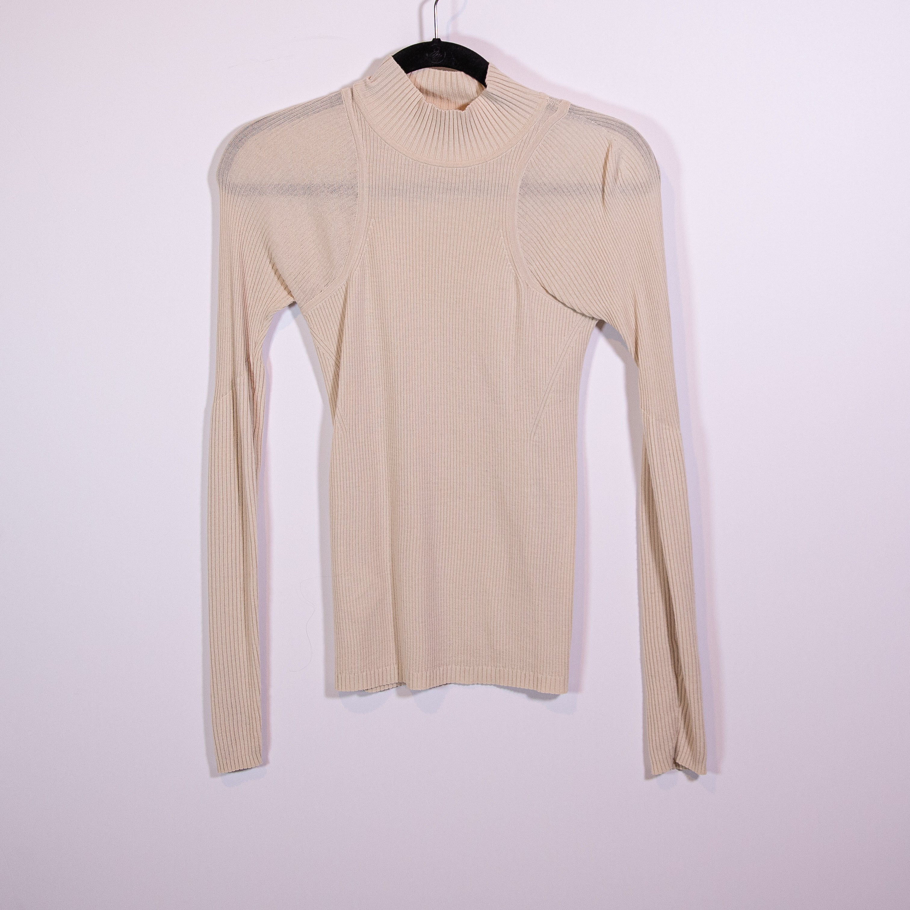 Lululemon Women's Merino Wool Mockneck Light Ribbed Knit Sweater Natural Ivory S