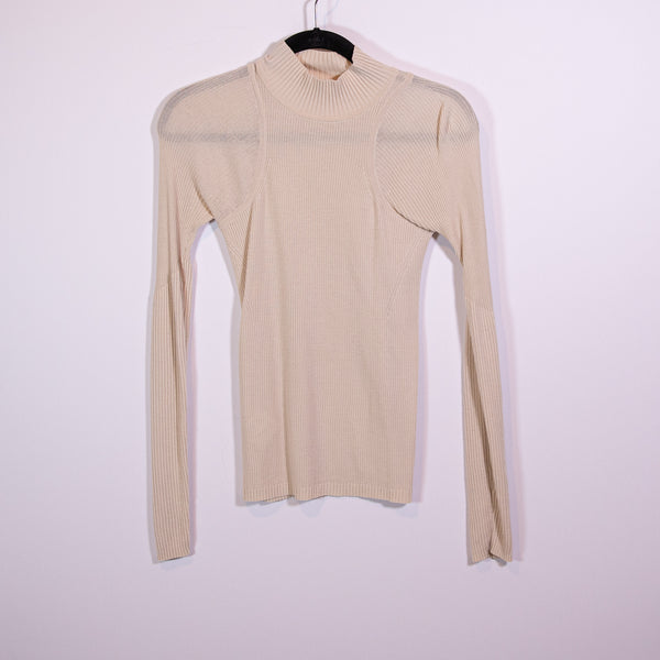 Lululemon Women's Merino Wool Mockneck Light Ribbed Knit Sweater Natural Ivory S
