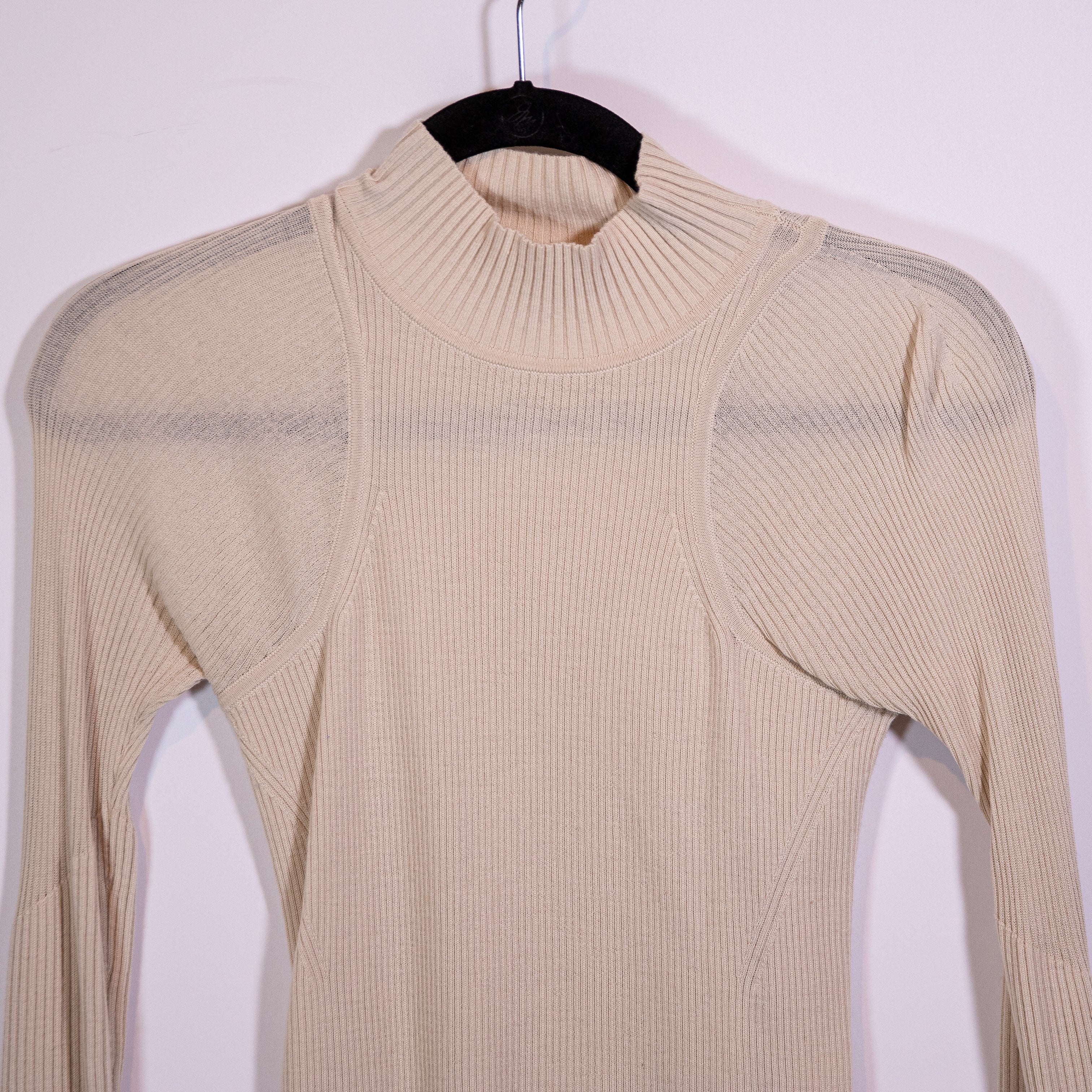 Lululemon Women's Merino Wool Mockneck Light Ribbed Knit Sweater Natural Ivory S