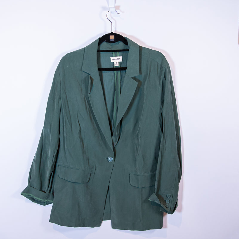 Open Edit Soft Gabardine One Button Collared Blazer Jacket Green Cilantro M