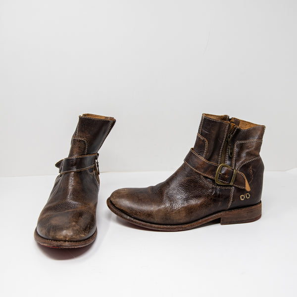 Bed Stu Becca Genuine Leather Buckle Block heel Ankle Booties Shoes Brown 9