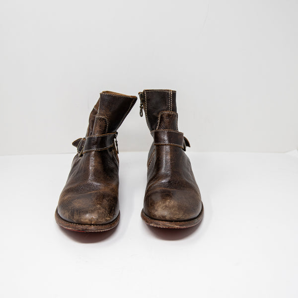 Bed Stu Becca Genuine Leather Buckle Block heel Ankle Booties Shoes Brown 9