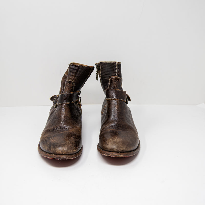 Bed Stu Becca Genuine Leather Buckle Block heel Ankle Booties Shoes Brown 9