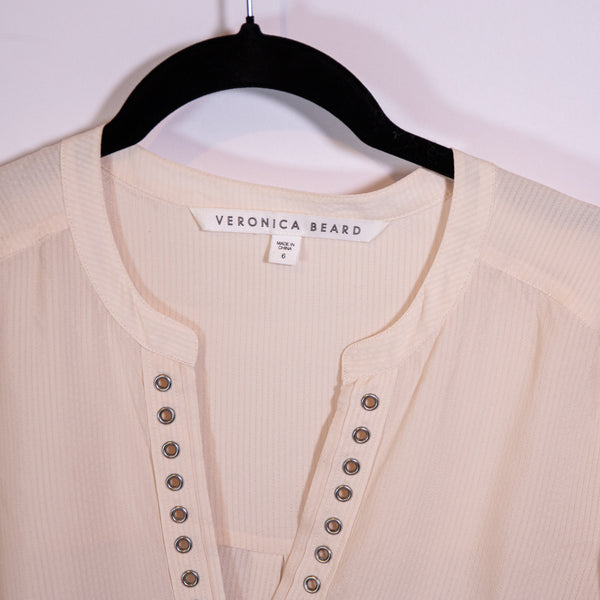 Veronica Beard Willa Eyelet Hardware Grommet Trim V Neck Long Sleeve Blouse 6