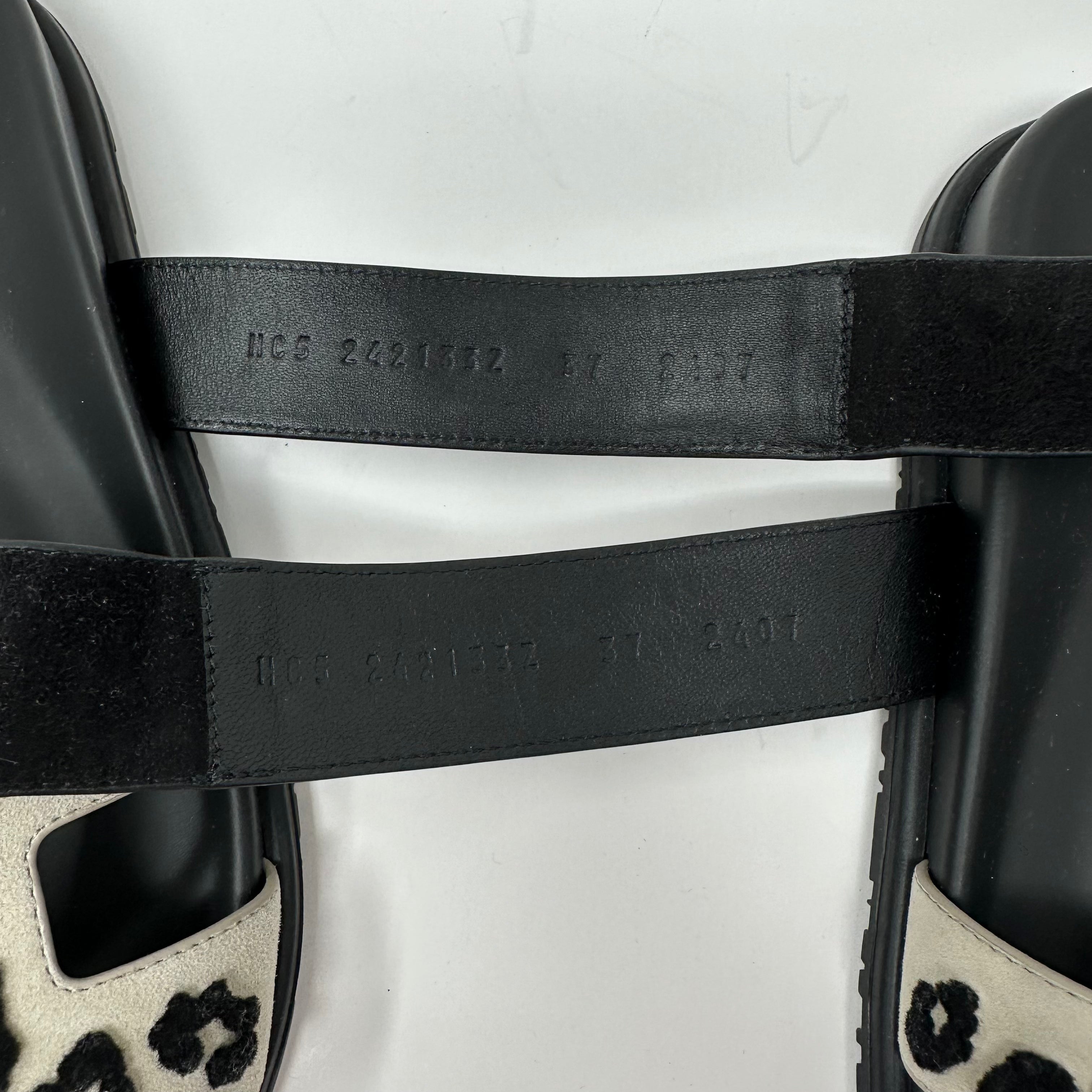 NEW Hermes Chypre Genuine Leather Suede Beige Esquisse Black Sandals Shoes 37